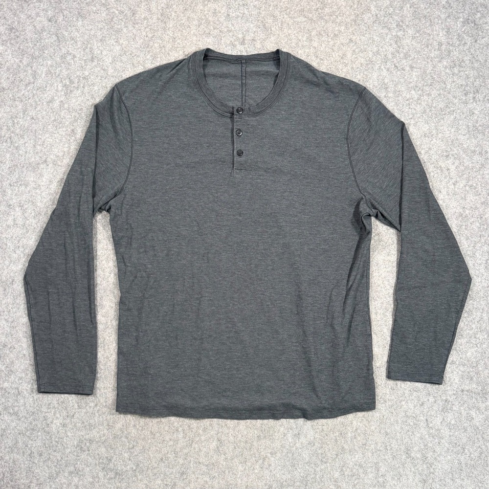 Lululemon Heathered Gray 5‎ Year Basic Long Sleeve Henley T-Shirt Top Men's Sz L